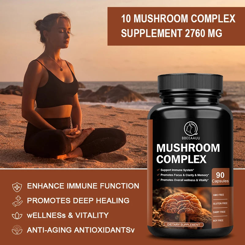 BBEEAAUU Mushroom Complex Capsules – Energy, Focus, Memory & Brain Health Dietary Supplement Peaceful Pleasures Health and Wellness