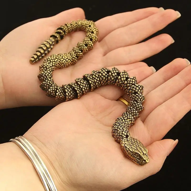 Articulated Brass Rattlesnake Sculpture 34cm | Movable Snake Decor