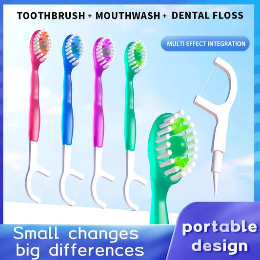 Independently packaged disposable bursting bead toothbrush, dental floss, toothpick, 3-in-1 soft bristled portable travel bag Peaceful Pleasures Health and Wellness