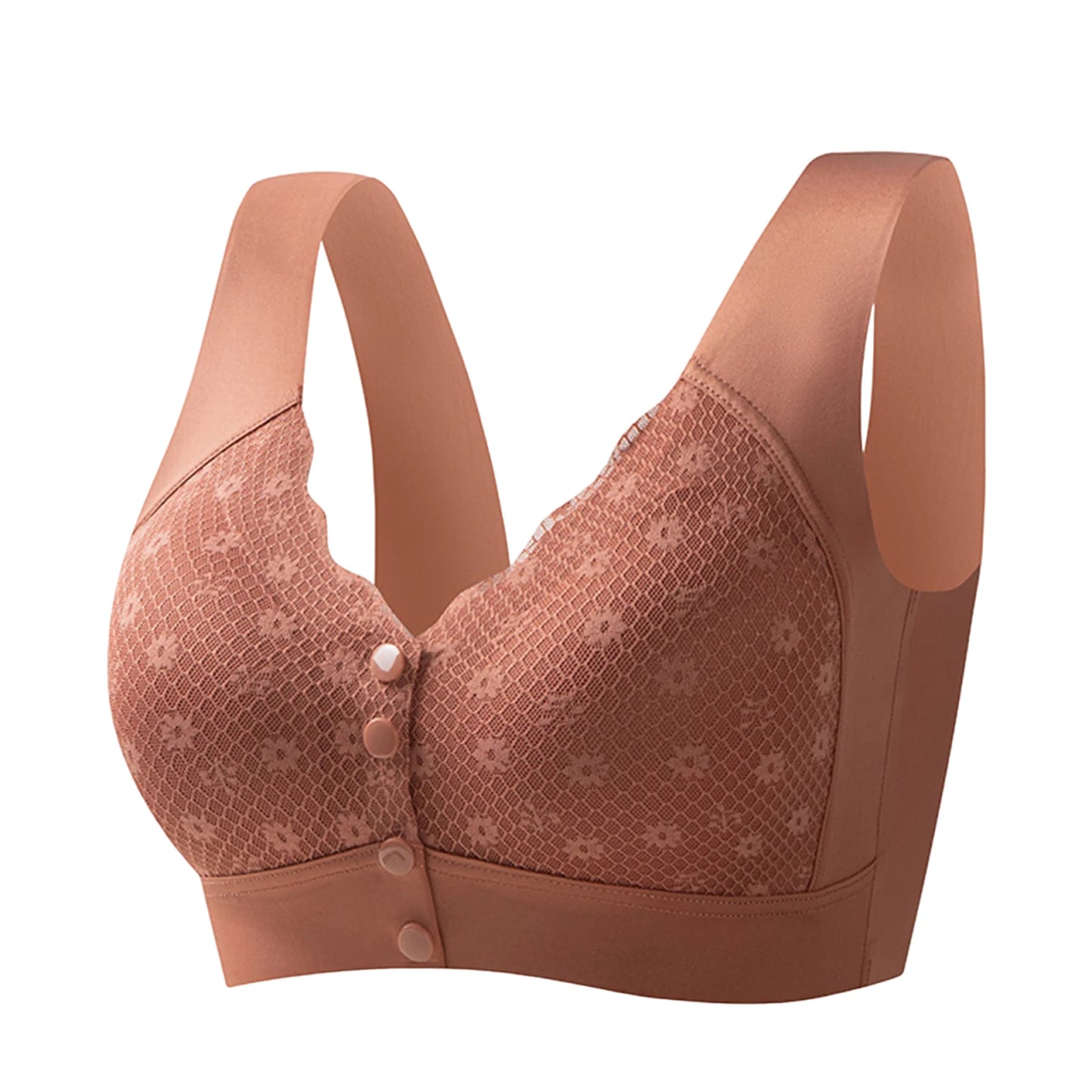 Mom's Lace Bra Wireless Front Closure Women's Underwear Brand Flagship Store Gathered No Steel Ring Comfortable Home Clothes Peaceful Pleasures Health and Wellness Light Brown 36