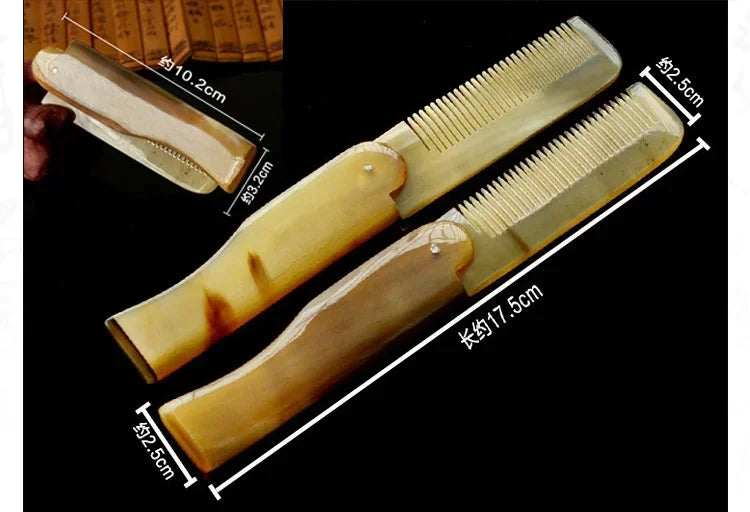 1PC Yak Horn Hair Comb Foldable Hair Brush Portable Moustache Beard Comb Pocket Clip Combs Hairdressing Styling Tools Hair Care Peaceful Pleasures Health and Wellness