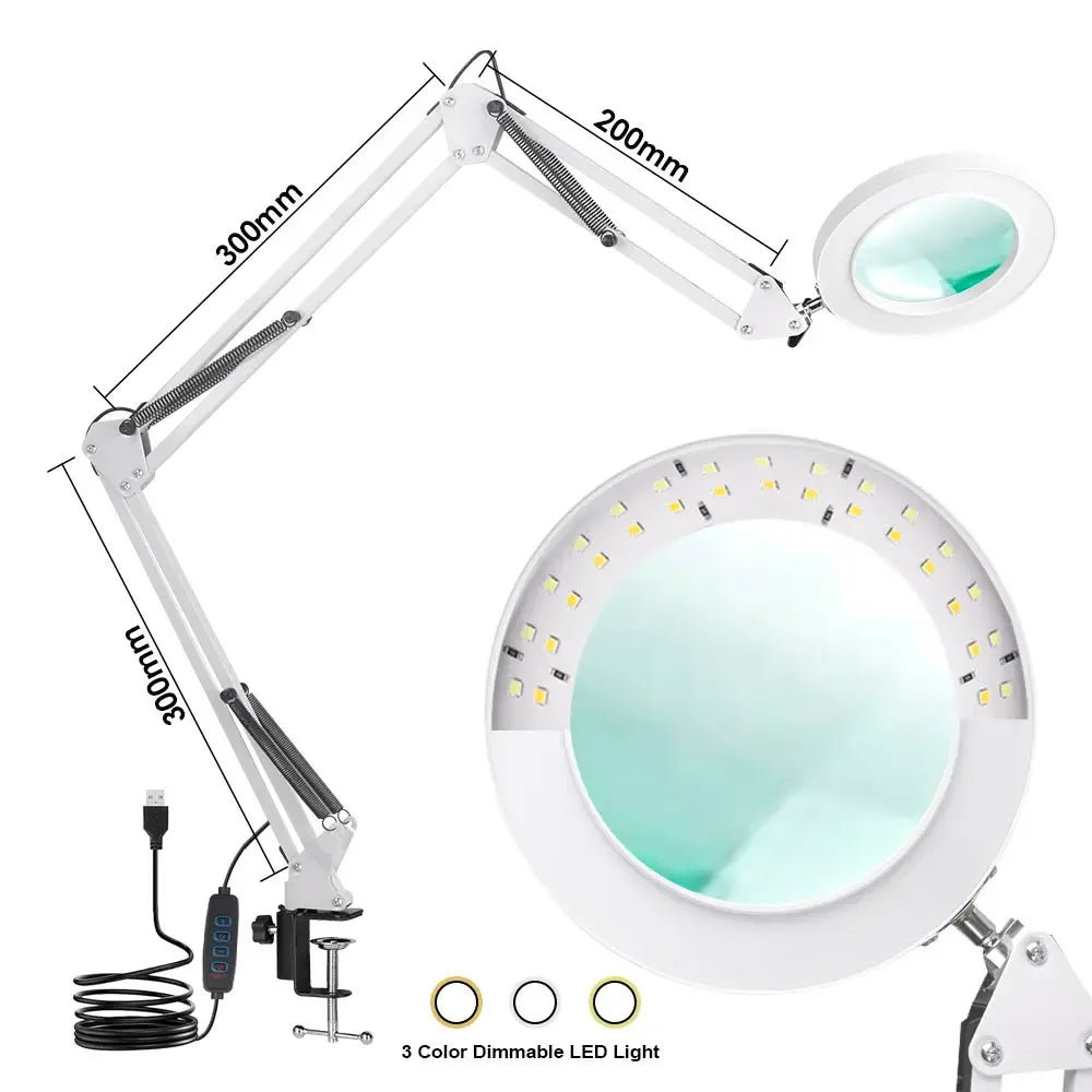 72LED 8X/10X NEW Illuminated Magnifier USB 3 Colors LED Magnifying Glass for Soldering Iron Repair/Table Lamp/Skincare Beauty Peaceful Pleasures Health and Wellness NEW WHITE