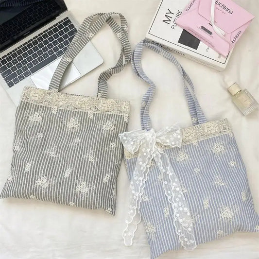 Lace Trim Polyester Tote Shoulder Bag | Foldable Travel Handbag Tote Shoulder Bag Oasis Select