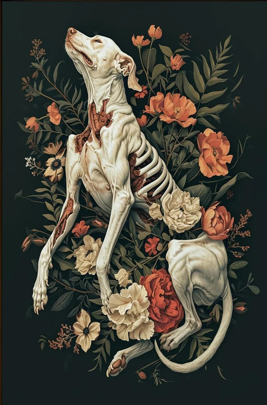 Horrible Floral Skeleton Animal Poster Gothic Bat Owl Rabbit Fox Canvas Painting Occult Wall Art Dark Academia Room Home Decor Peaceful Pleasures Health and Wellness