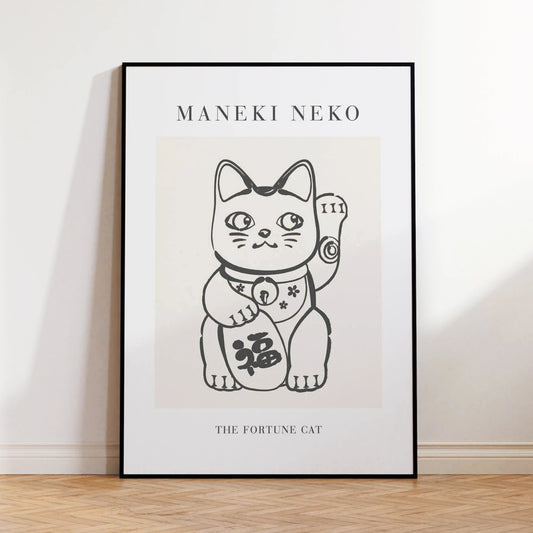 Maneki Neko Black & White Minimalist Canvas Wall Art Print Canvas Wall Art Peaceful Pleasures Health and Wellness G4345 21x30cm Unframed