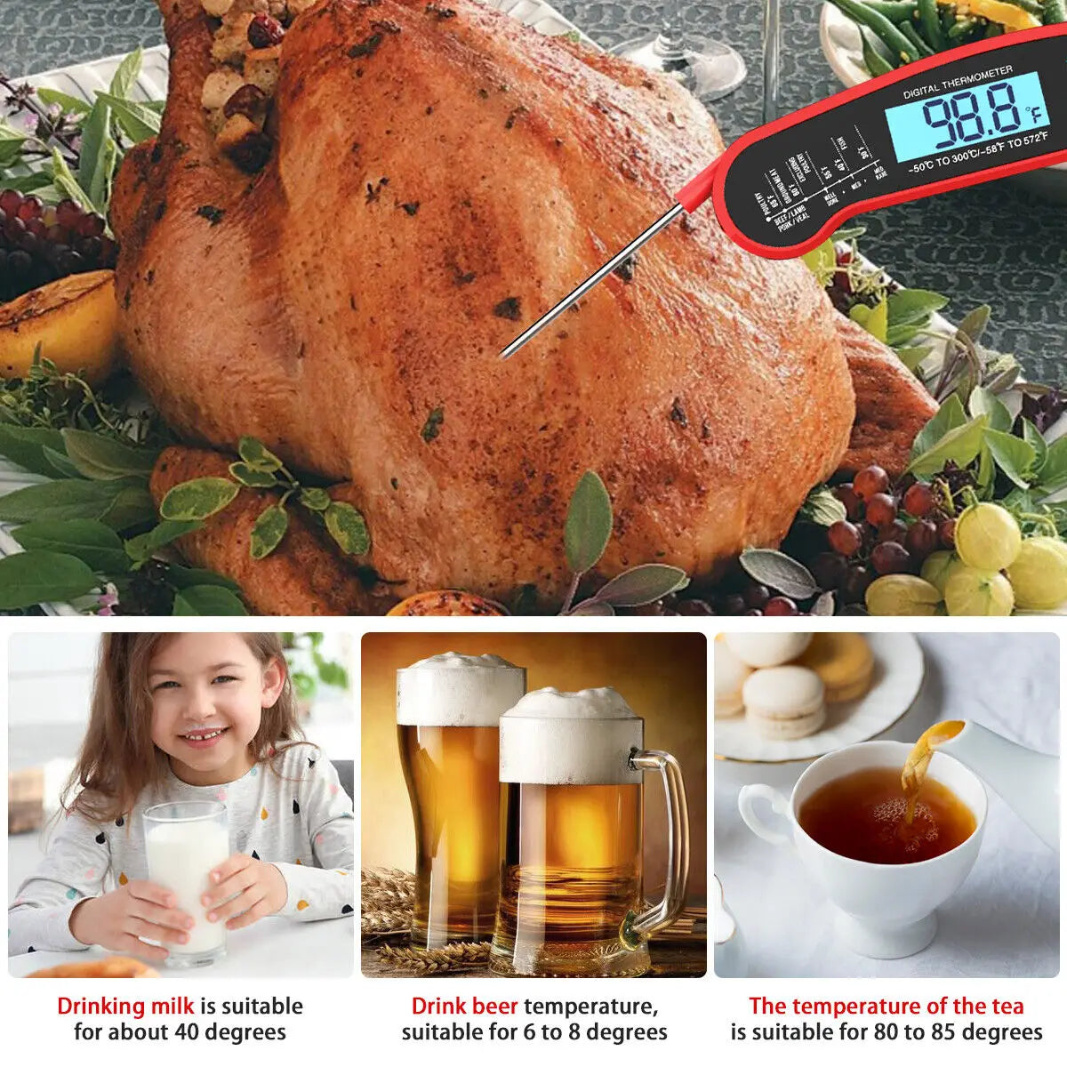 Digital Kitchen Food Digital Thermometer For Meat Water Milk Cooking Grilling Outdoor BBQ Waterproof Instant Read Peaceful Pleasures Health and Wellness