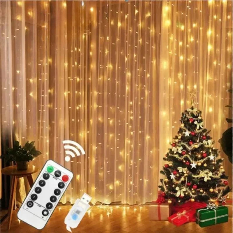 USB LED Curtain Fairy Lights 6x3M Remote | Christmas Decor