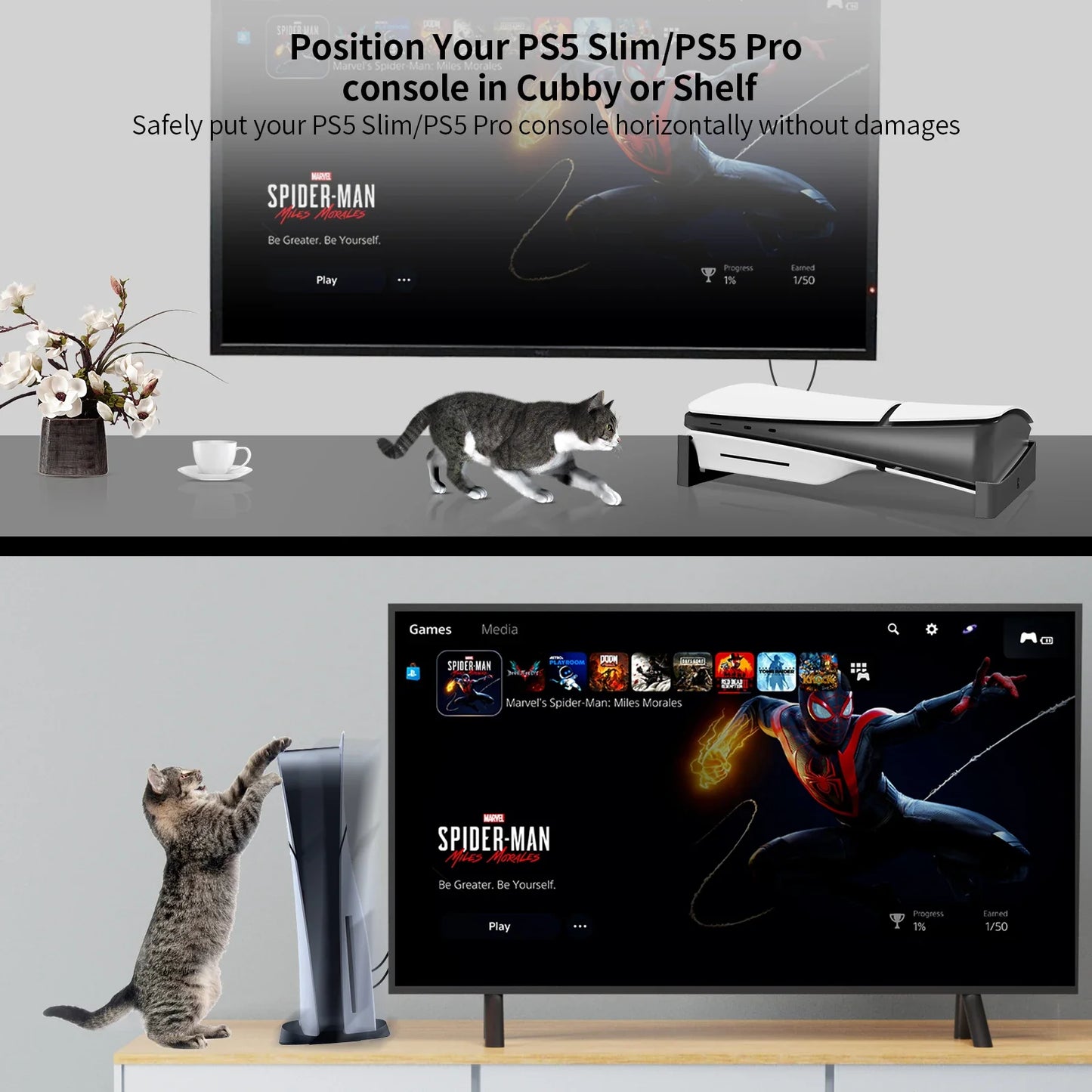 PS5 Slim & Pro Horizontal Stand – Sturdy ABS Console Cradle