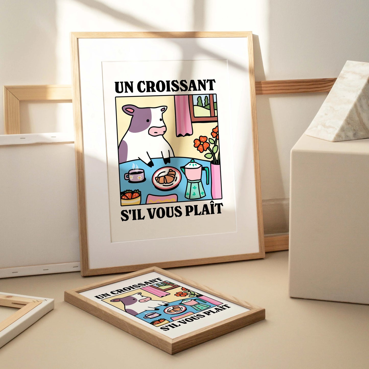 Cartoon Cow French Canvas Wall Art | Kids & Living Room Décor