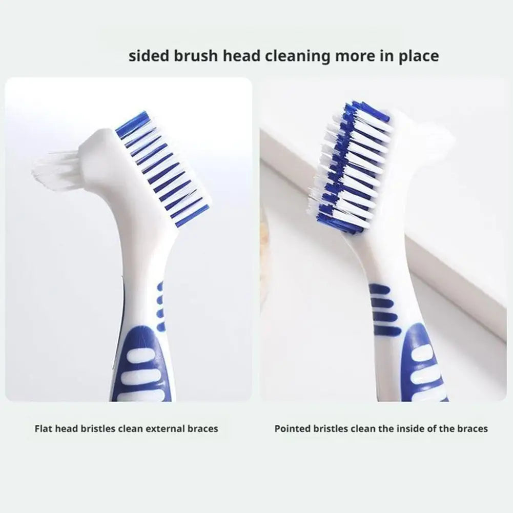 1PCS Portable Denture Toothbrush Dual-Head Zoned Design Teeth Braces Oral Cleaning for Men or Women Deticated Brush Brighting Peaceful Pleasures Health and Wellness