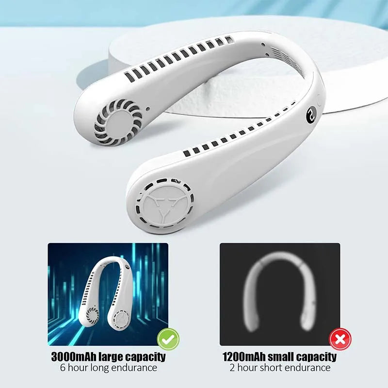 New 5-Speed Digital Display Leafless Neck Fan Portable USB Rechargeable Wearable Cooler for Students Outdoor Sports Peaceful Pleasures Health and Wellness