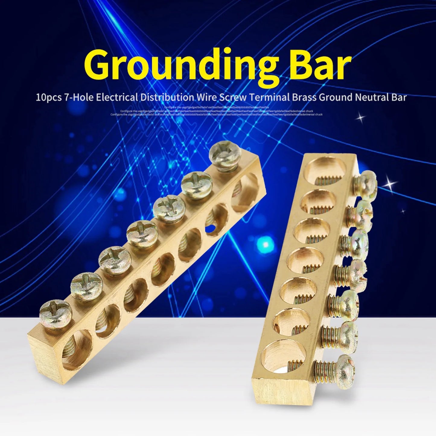 Ground Bar 7‑Hole Electrical Distribution Wire Screw Terminal Brass Ground Neutral Bar Terminal Bar Peaceful Pleasures Health and Wellness