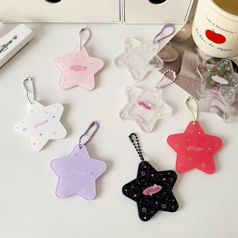 Glitter Five-pointed Star Hard Card Holder One-inch Student ID Photo Decorative Pendant New Acrylic Keychain Pendant Card Holder Peaceful Pleasures Health and Wellness