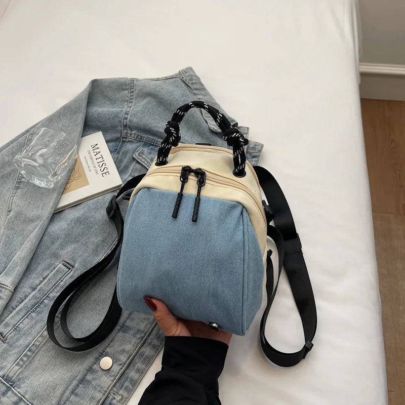Mini Shell Crossbody Bag – Color Block Canvas Shoulder Bag