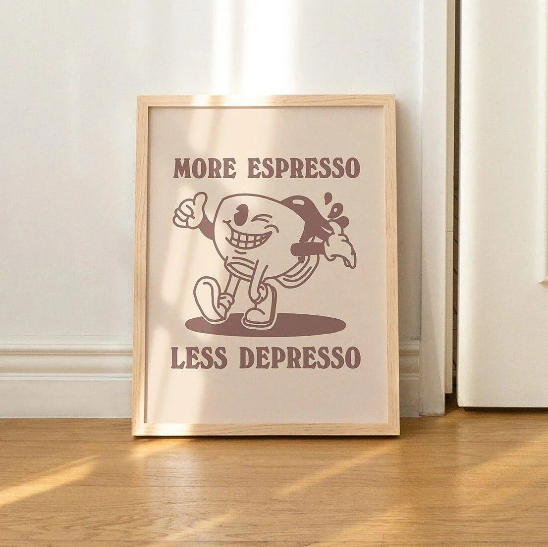 "More Espresso Less Depresso" Funny Coffee Canvas Wall Art