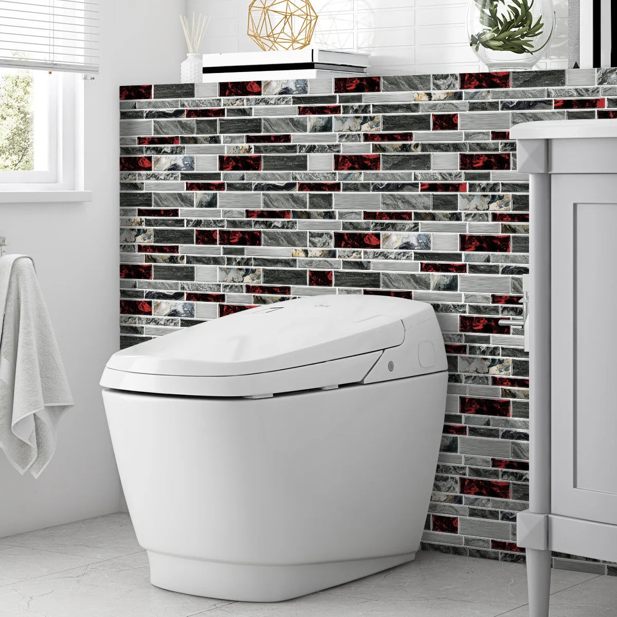 PVC crystal film marble tile wall sticker waterproof and oilproof kitchen bathroom wall sticker self-adhesive home decoration Peaceful Pleasures Health and Wellness