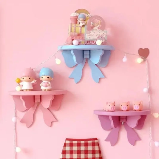 Pink Wooden Wall Shelf Bow Decor Frame Girls Room Storage Rack Home Peaceful Pleasures Health and Wellness