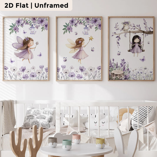 3-Piece Purple Flower Canvas Wall Art | Modern Floral Poster Set Canvas Wall Art Set Peaceful Pleasures Health and Wellness CH075-3pcs 40x50cm Unframed