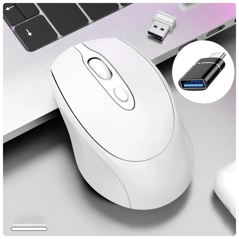 Wireless Computer Mouse Rechargeable 2.4G Bluetooth-Compatible Wireless Mouse USB Silent Gamer Mice For PC Laptop Macbook Tablet Peaceful Pleasures Health and Wellness White with OTG