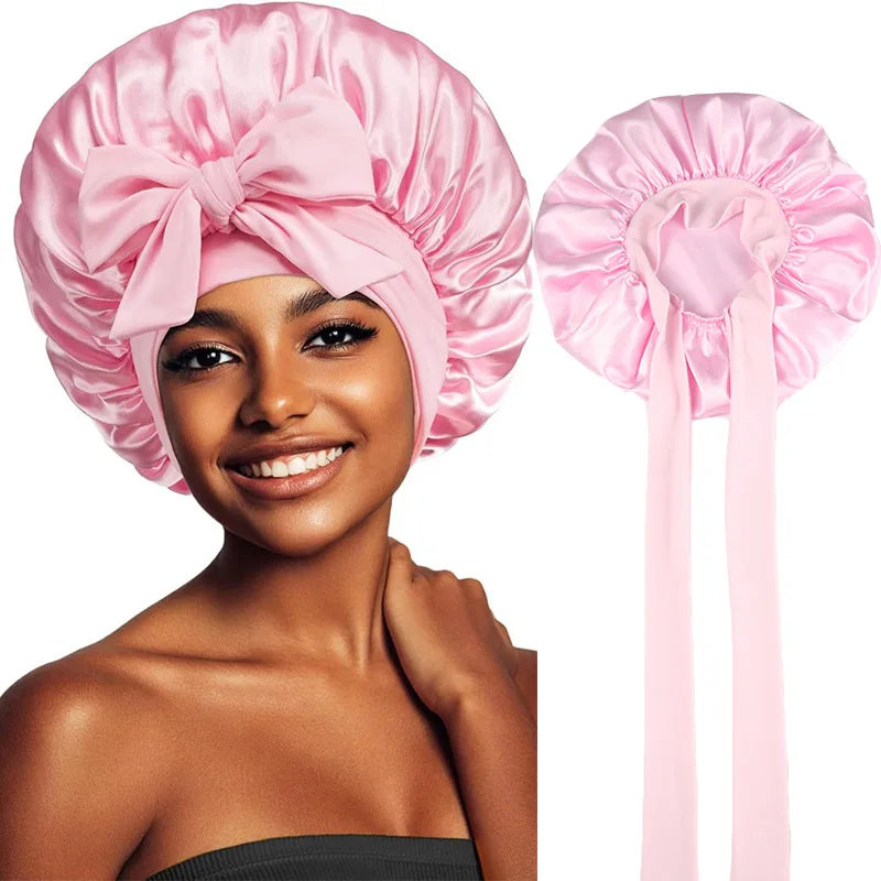 Satin Shower Cap for Women – Waterproof Silk Bonnet Long Hair