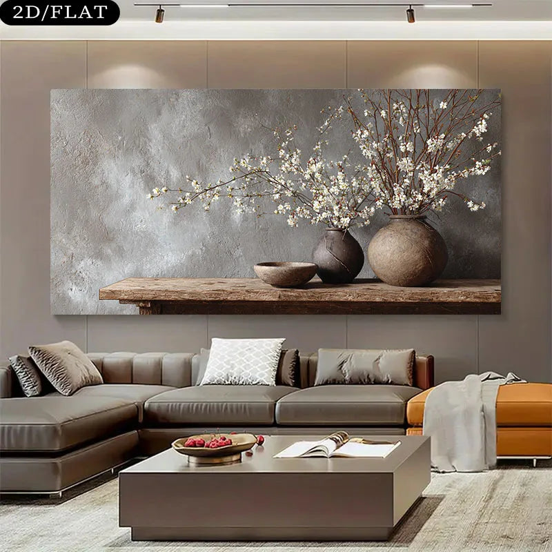 Large Frameless Abstract Canvas Art Vintage White Branches in Rustic Vases Pattern, Wall Decor for Living Room, Bedroom Wall Art Peaceful Pleasures Health and Wellness 30x60cm No Frame ZLH10426