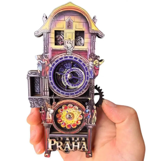 Prague Astronomical Clock Wooden Fridge Magnet | Travel Souvenir Decorative Fridge Magnet Peaceful Pleasures Health and Wellness