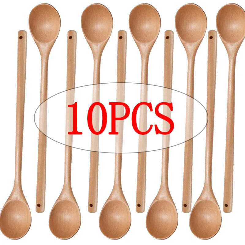 Long Handle Wooden Stirring Spoons – 13" Natural Wood Set