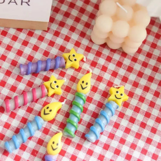 Birthday Candles Cake Decoration Korean Retro Smile Candles Colorful Star Smile Birthday Party Candles Party Celebrating Candles Peaceful Pleasures Health and Wellness