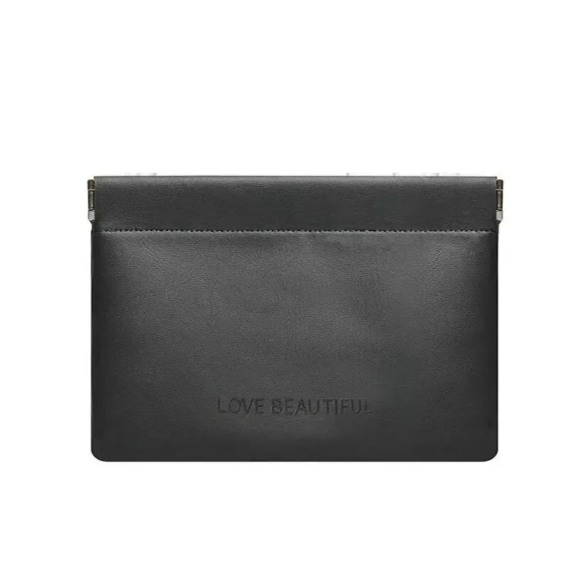 Fashion PU Leather Storage Bag Automatic Closure Waterproof Purse Portable Earphone Charging Line Cosmetic Lipstick Jewelry Bag Peaceful Pleasures Health and Wellness Black G959B 1 10cm*15cm