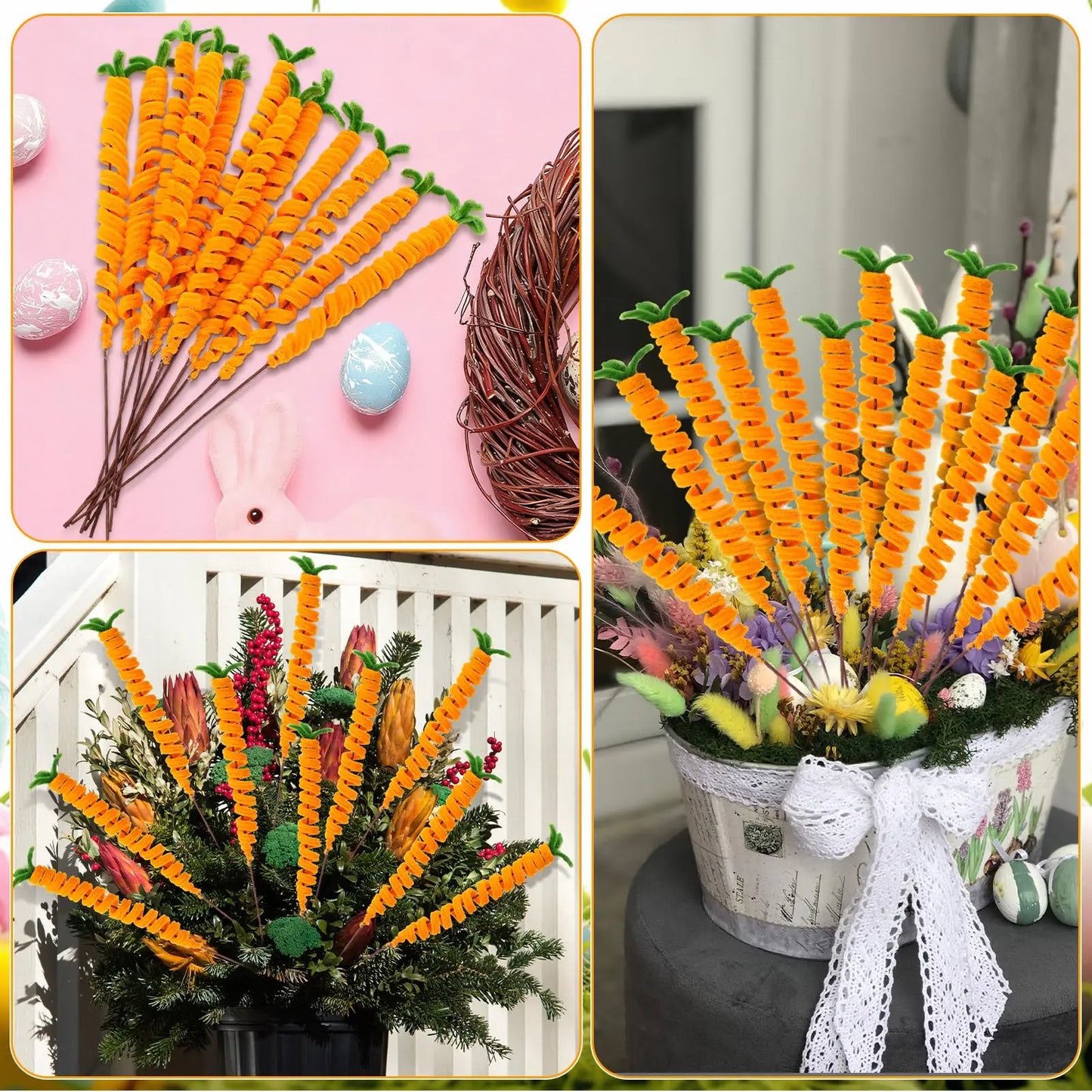 12-Pack Easter Carrot Tree Picks 16" Bendable Spring Ornaments Easter Tree Ornaments Peaceful Pleasures Health and Wellness