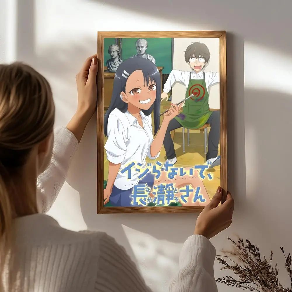Anime Don't Toy with Me, Miss Nagatoro Poster HD Self Adhesive Waterproof Wall Art Ideal for Home Office Dorm Bedroom Great Gift Peaceful Pleasures Health and Wellness White3 40X50cmNoframe