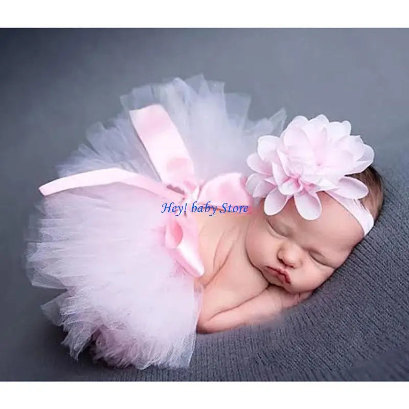 Newborn Baby Girl Tutu Skirt & Headband Photography Prop Set