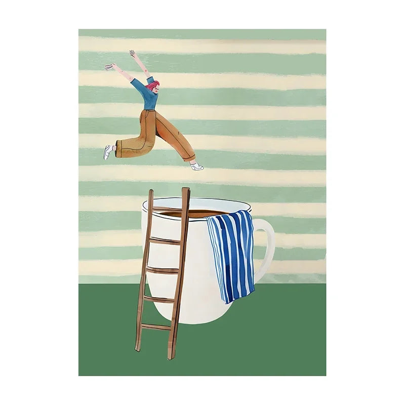 Funny Coffee Diver Canvas Wall Art | Kitchen Decor Print