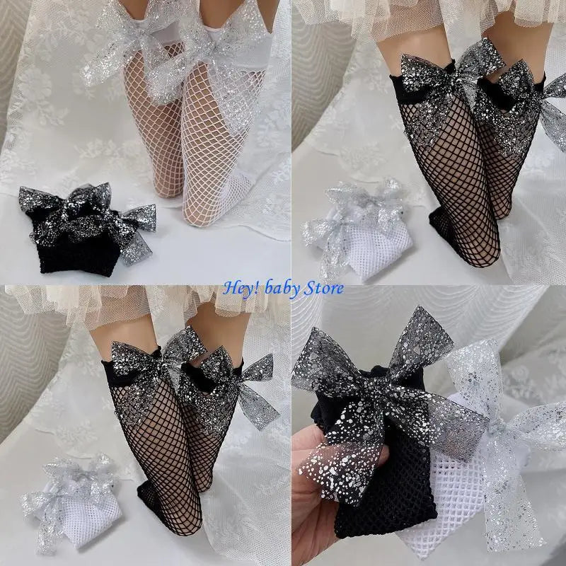 Toddler Girl Knee High Socks Glitter Bowknot | Ages 1–5