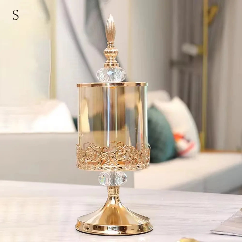 European Crystal Glass Candy Jar | Gold-Plated Lid Home Decor