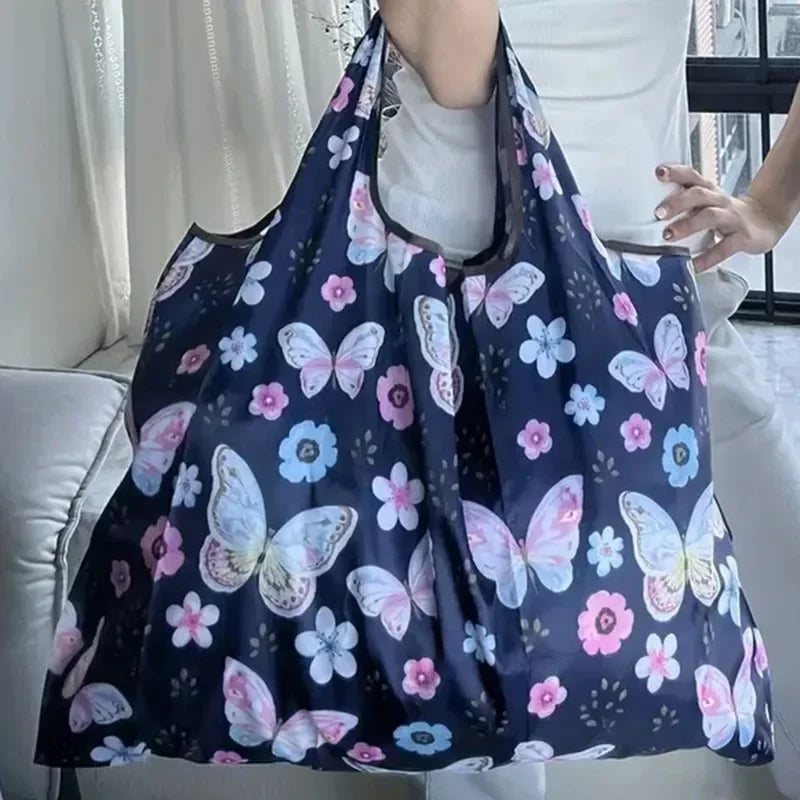Foldable Butterfly Print Reusable Tote Bag | Eco Shopping Bag