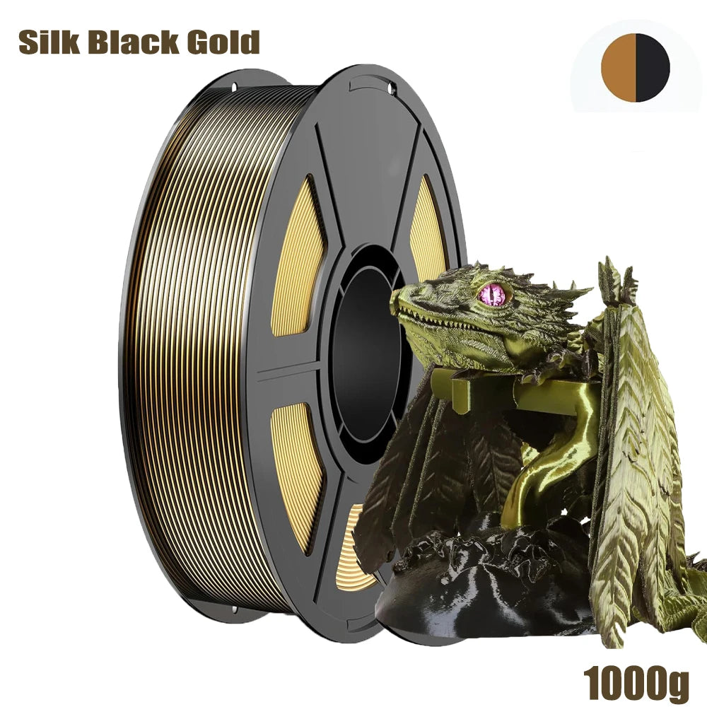 Silk Dual Color PLA Filament 1.75mm – Black Gold Bicolor Spool