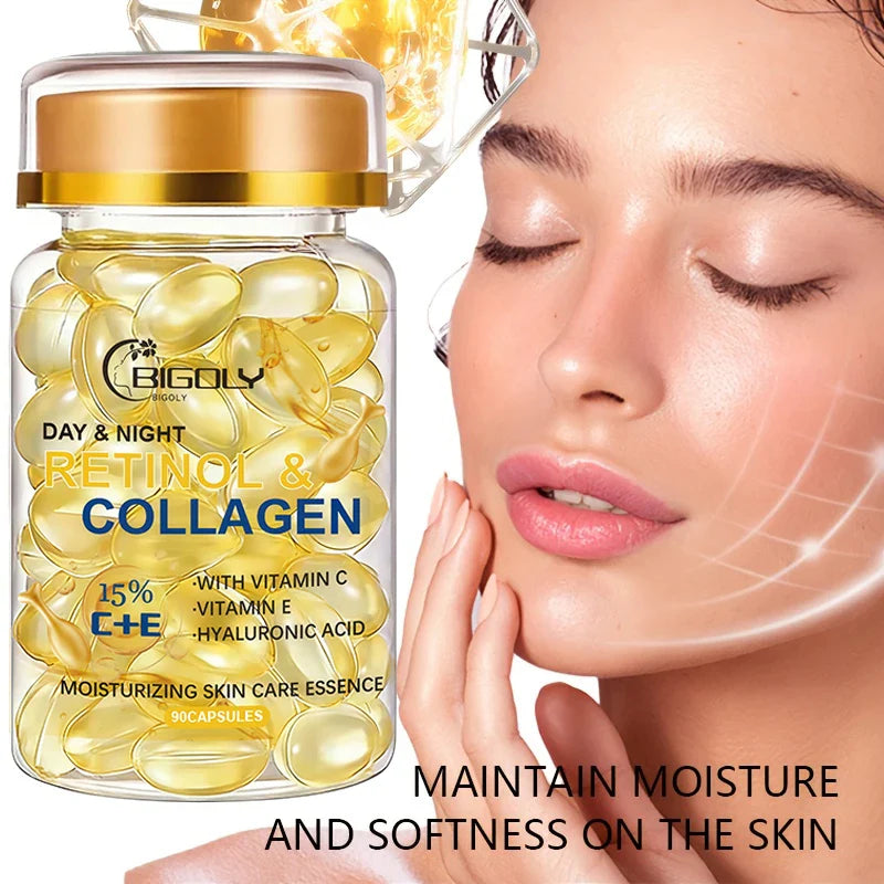 Retinol & Collagen Face Serum Capsules – 90ct Moisturizing