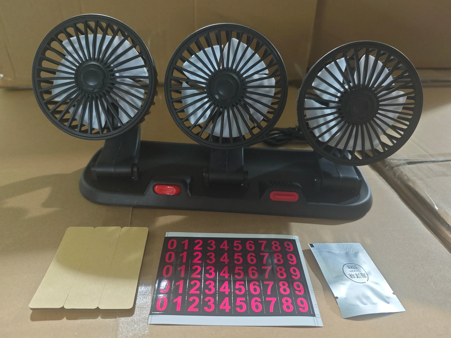 360° 3-Head Car Fan USB/12V/24V – Silent 2-Speed Desk Fan