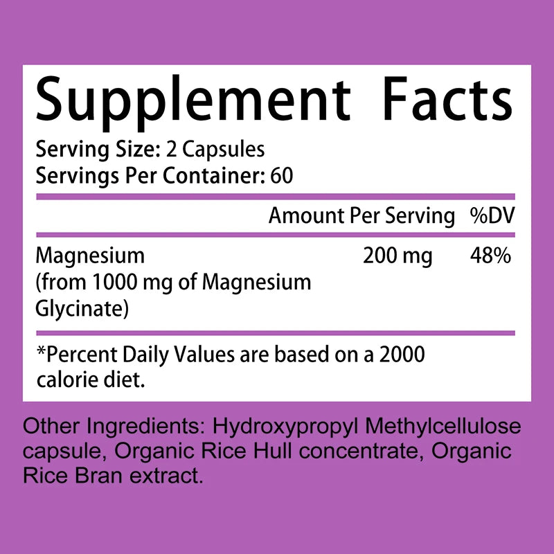Magnesium Glycinate 1000mg (Equal to 200mg Magnesium) - Pure Magnesium Glycinate Capsules,Chelated for Maximum Absorption Peaceful Pleasures Health and Wellness