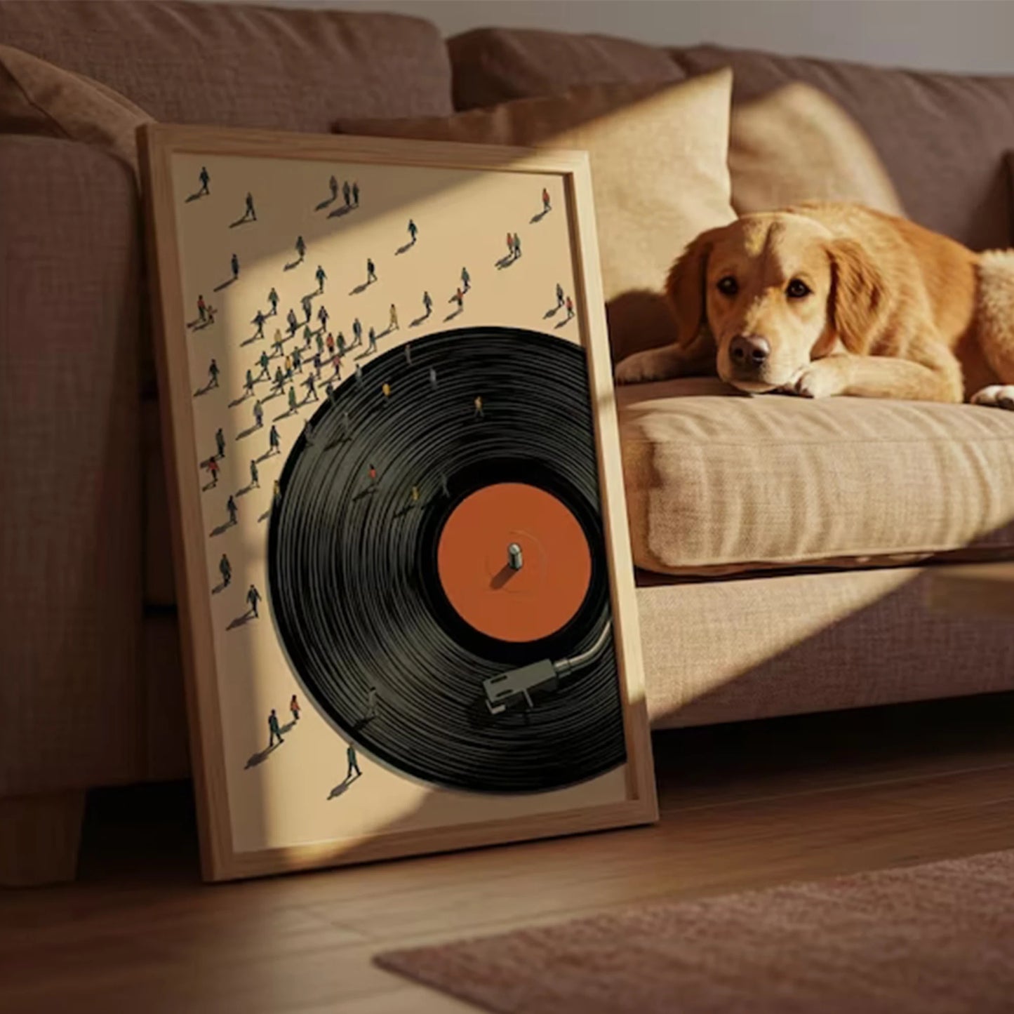 Retro Vinyl Record Miniature People Canvas Wall Art Print