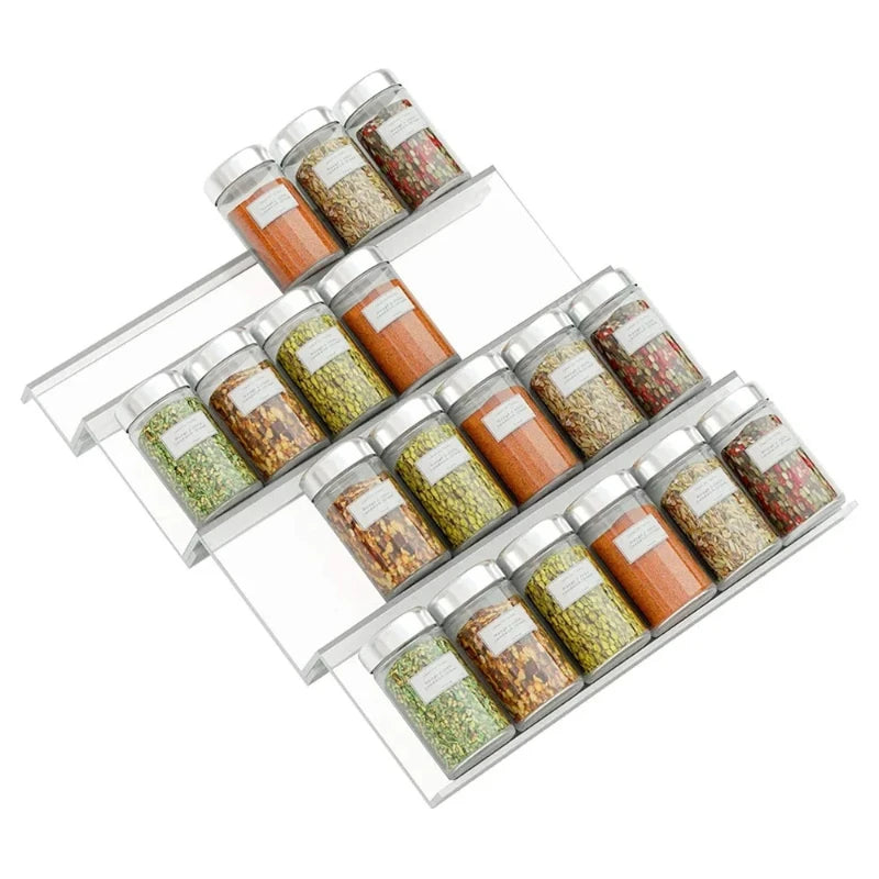 Adjustable Acrylic Spice Rack Organizer | Cabinet Drawer Tray