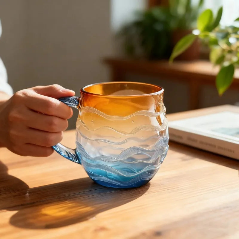 Sea Glass Sunset Borosilicate Glass Cup | Ocean Cloud Design Borosilicate Glass Cup Peaceful Pleasures Health and Wellness