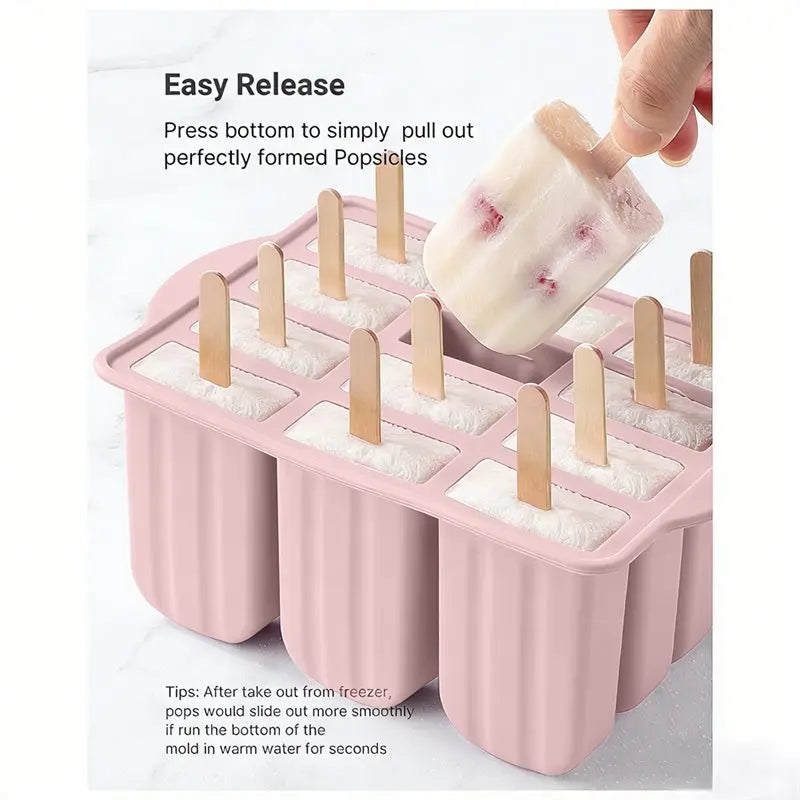 Y51A-For Summer DIY Ice Cream Kit Featuring Wooden Sticks And Silicone Popcorn Molds, Kitchen Accessories Peaceful Pleasures Health and Wellness