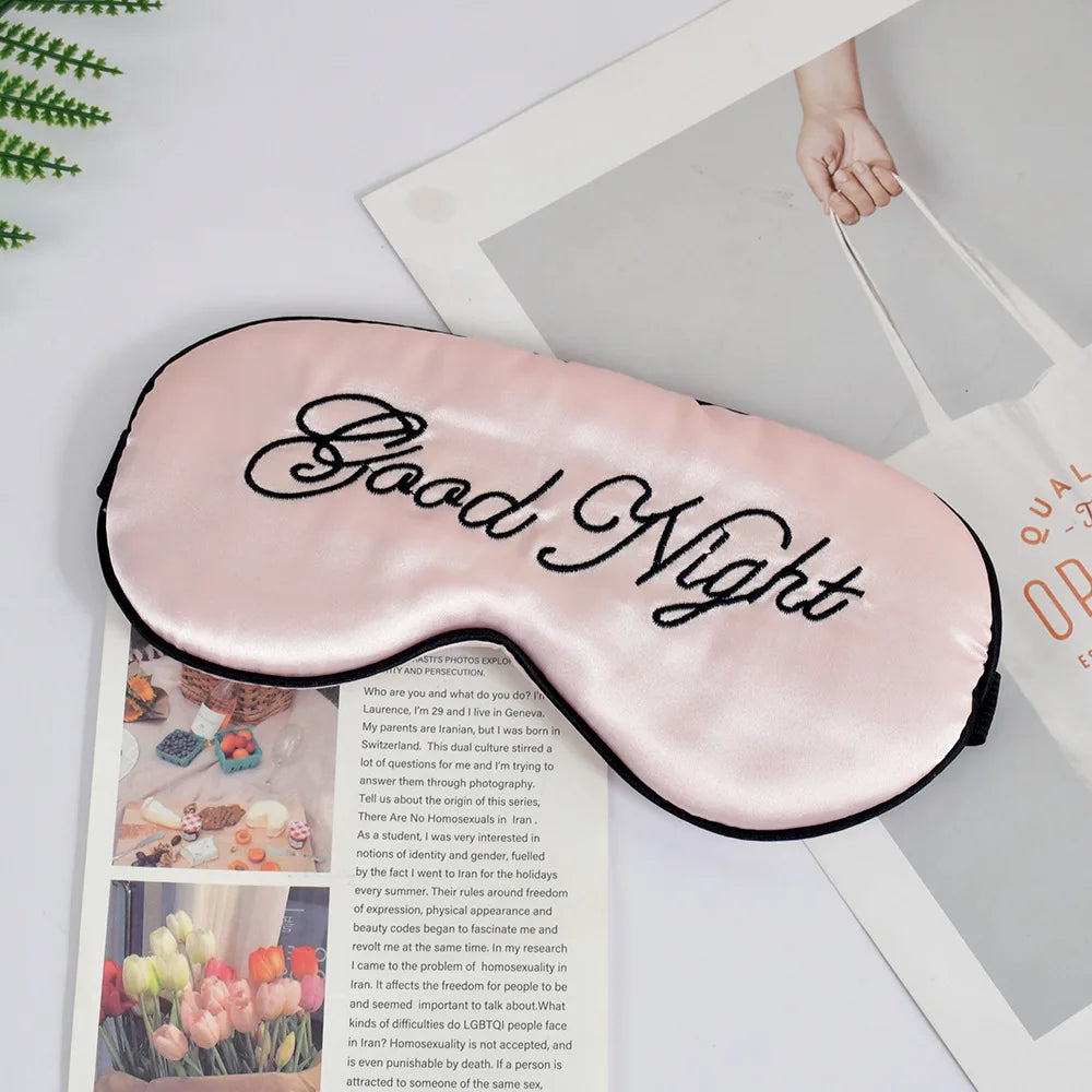 Embroidered Silk Sleep Mask With Adjustable Strap Sleeping Eye Cover Mask For Travel Soft Blackout Blindfold Silk Eye Mask Patch Peaceful Pleasures Health and Wellness Pink