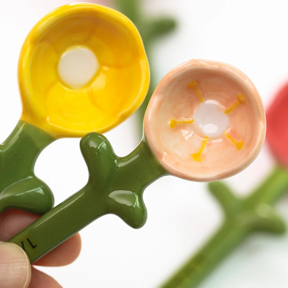 Ceramic Flower Measuring Spoons Holder Set With Holder,Charming Kitchen Decor For Room Decor,For Baking Cooking Accesories﻿ Peaceful Pleasures Health and Wellness