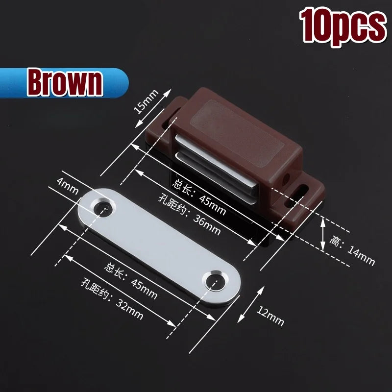 10 Pcs Plastic Cabinet Magnet Latch,Wardrobe Closet Closures,Strong Magnetic Door Catches for Cabinet Cupboards Drawers Shutters Peaceful Pleasures Health and Wellness Brown-10pcs