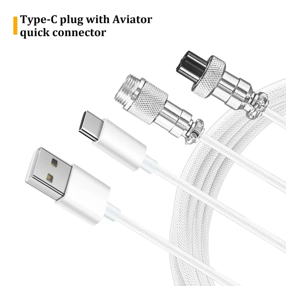 USB-C Coiled Keyboard Cable | Aviator Connector, Braided, 3M