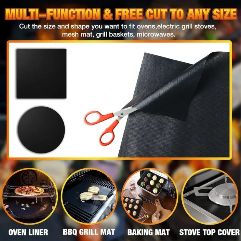 2-Pack Non-Stick Oven Liner & BBQ Grill Mat 60x40cm
