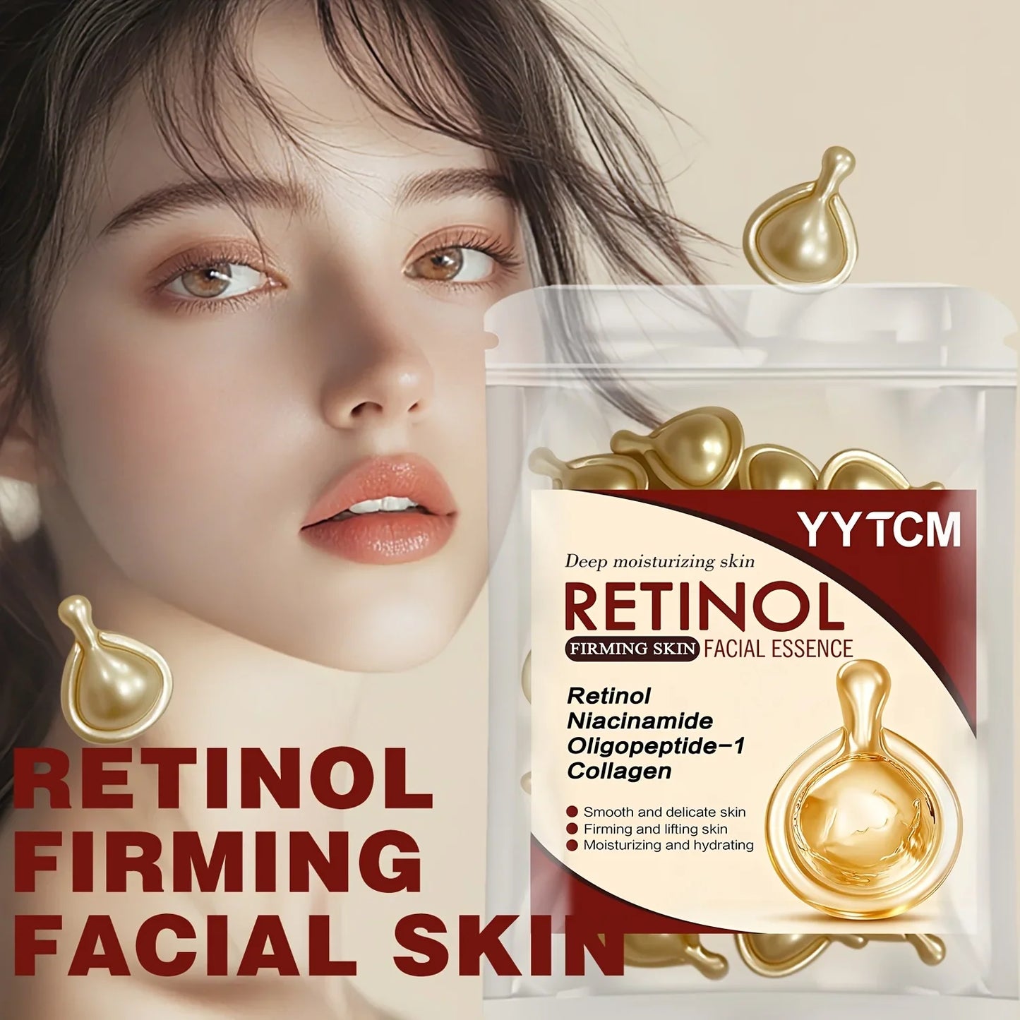 Retinol Face Serum Capsules – Collagen, Niacinamide | 30 Caps